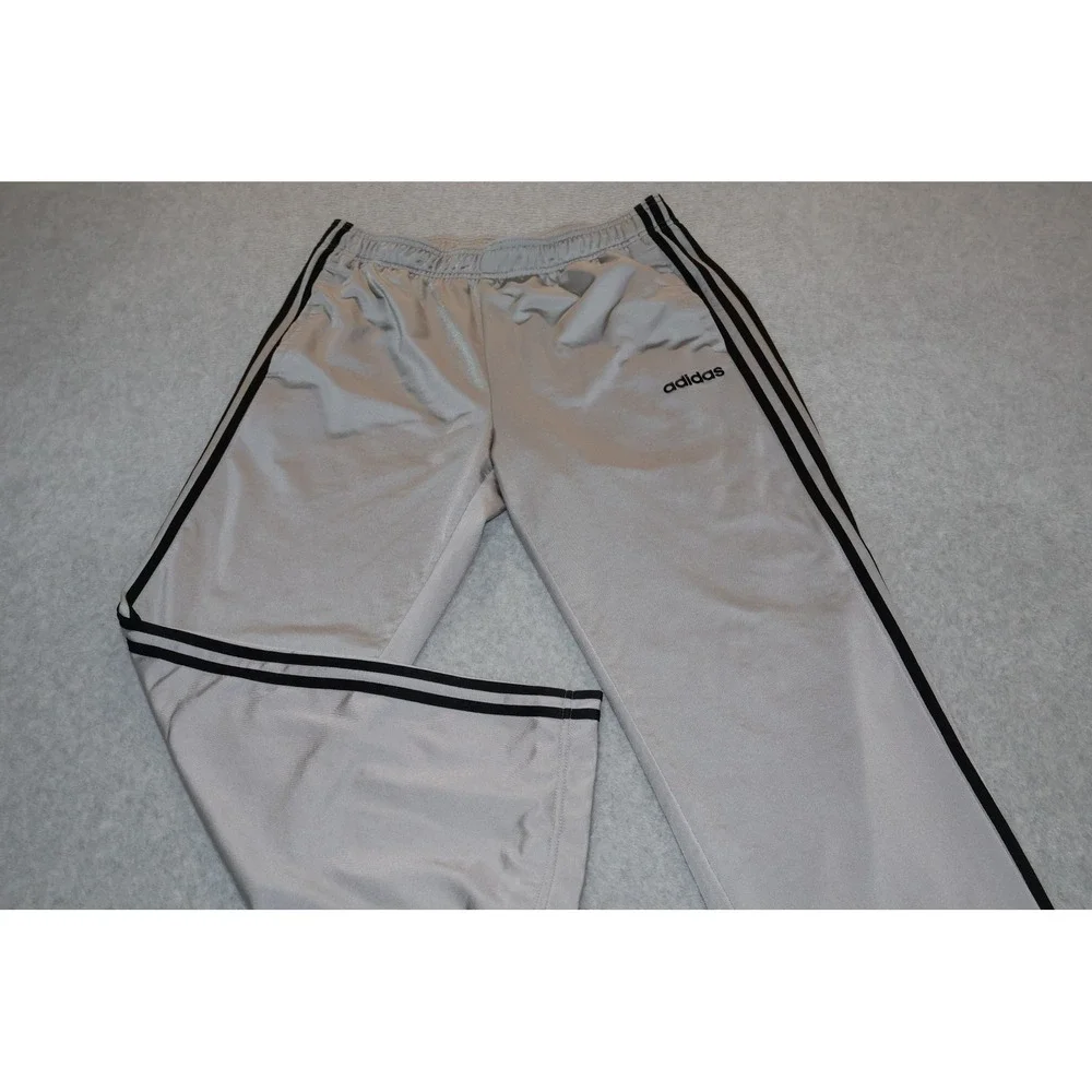 Adidas Track Pants Mens Large Silver Black 3-Stripe Athletic Gym Workout